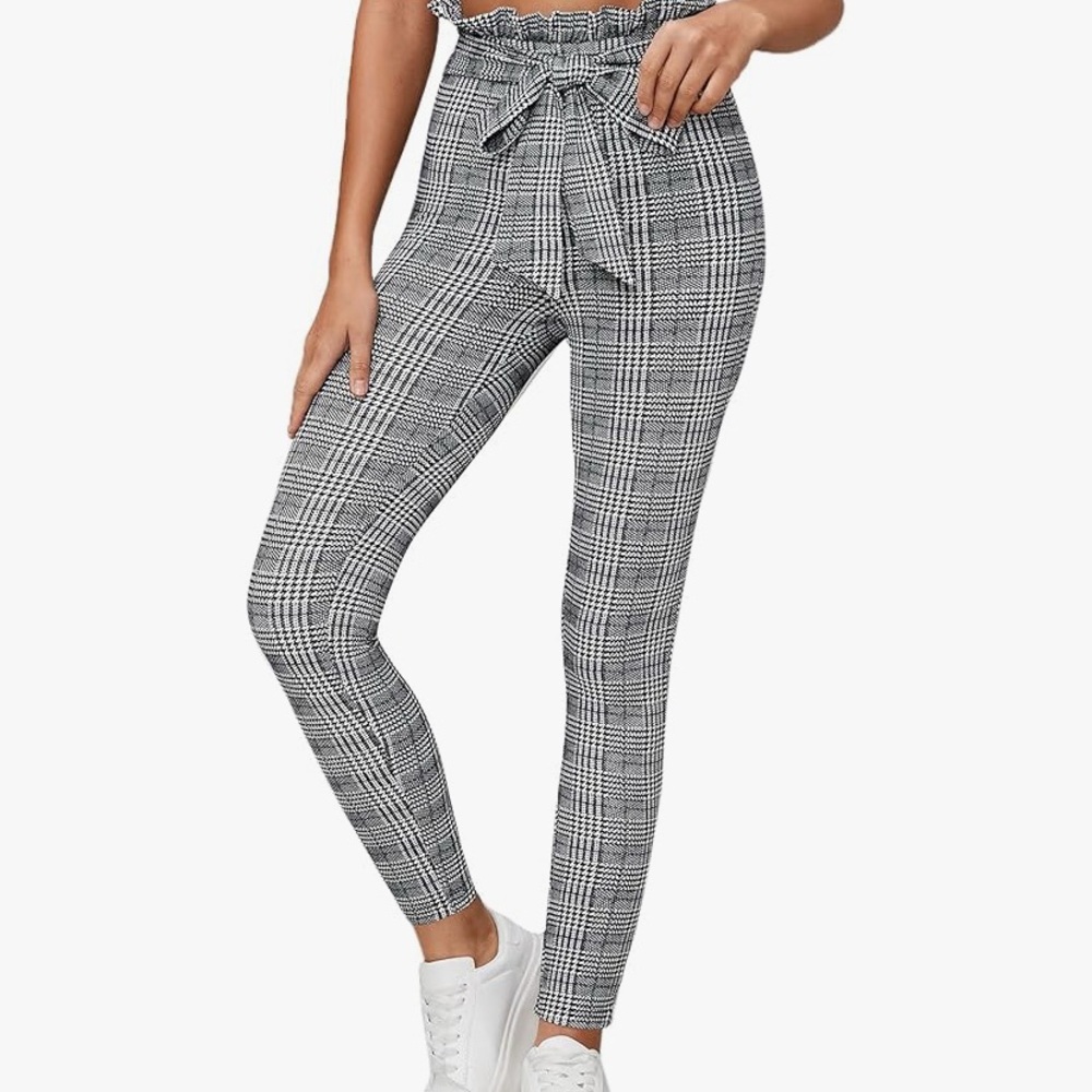 Women's Black and White Plaid Pants